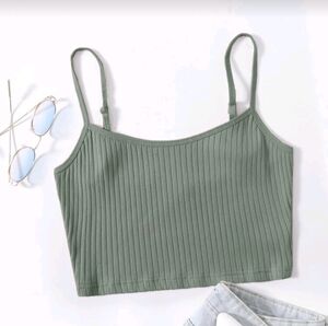 Cropped Olive Green Ribbed Tank Top (size S)